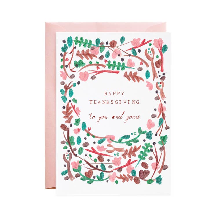 Thanksgiving Floral Wreath - Greeting Card